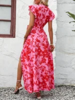 Rochie Midi Zales Roz cu flori Rosii - imagine 2