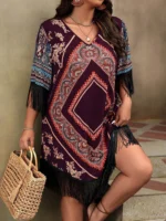 Rochie Scurta Zarine Grena cu Print Geometric -Marimi Mari