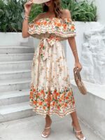 Rochie Midi Emelia Bej Inflorata