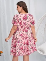 Rochie Scurta Amy Roz cu Flori - Marimi Mari - imagine 2