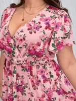 Rochie Scurta Amy Roz cu Flori - Marimi Mari - imagine 3