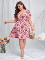 Rochie Scurta Amy Roz cu Flori - Marimi Mari - imagine 4