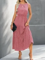 Rochie Midi Venice Roz cu Buline - imagine 3