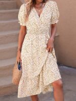 Rochie Midi Ophelia Bej Inflorata - imagine 5