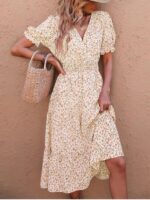Rochie Midi Ophelia Bej Inflorata - imagine 3