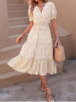 Rochie Midi Ophelia Bej Inflorata - imagine 4