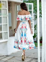 Rochie Midi Ember Alba cu Print Floral - imagine 2
