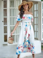 Rochie Midi Ember Alba cu Print Floral - imagine 5