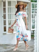 Rochie Midi Ember Alba cu Print Floral - imagine 4