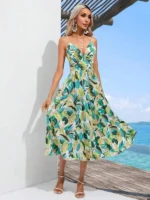 Rochie Midi Carime cu Print Tropical - imagine 4