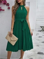 Rochie Midi Madeline Verde Plisata - imagine 3