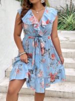 Rochie Scurta Leia Bleu Inflorata - Marimi Mari - imagine 3