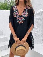 Rochie Scurta Abrielle Neagra Brodata - imagine 5