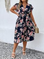 Rochie Midi Alora Bleumarin Inflorata - Marimi Mari - imagine 4