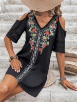 Rochie Scurta Helena Neagra cu Imprimeu Floral - imagine 3
