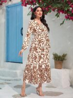 Rochie Lunga Joelle Bej cu Print Floral - imagine 3