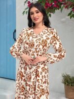 Rochie Lunga Joelle Bej cu Print Floral - imagine 5