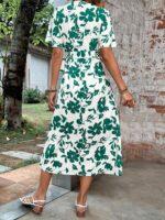 Rochie Midi Anres Alba cu Flori Verzi - imagine 2