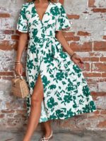 Rochie Midi Anres Alba cu Flori Verzi - imagine 5