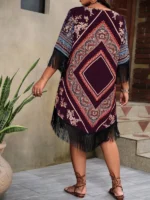 Rochie Scurta Zarine Grena cu Print Geometric -Marimi Mari - imagine 2