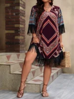 Rochie Scurta Zarine Grena cu Print Geometric -Marimi Mari - imagine 3
