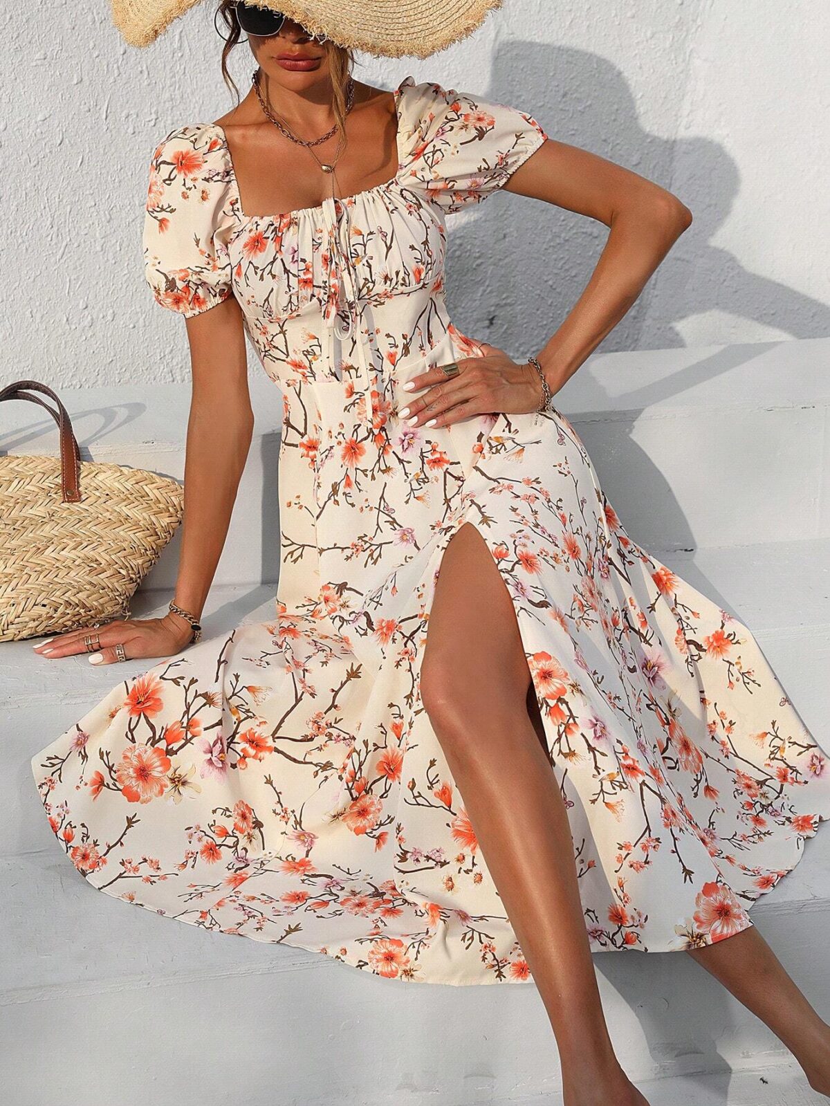 Rochie Midi Liliana Bej Inflorata