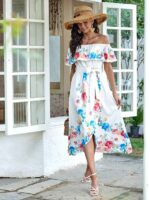 Rochie Midi Ember Alba cu Print Floral