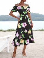 Rochie Midi Luisa Neagra cu Flori