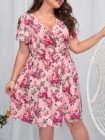 Rochie Scurta Amy Roz cu Flori - Marimi Mari