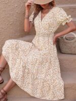 Rochie Midi Ophelia Bej Inflorata