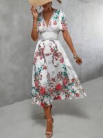 Rochie Midi Sutton Alba cu Print Floral
