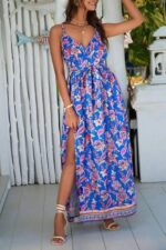 Rochie Lunga Sarida Albastra cu Print Floral