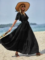 Rochie Lunga Sadie Neagra cu Cordon