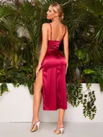 Rochie Midi Tenisia Grena cu slit - imagine 2
