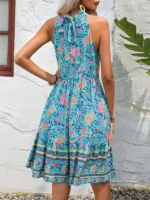 Rochie Scurta Avena Bleu cu Print Floral - imagine 2