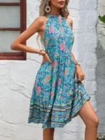 Rochie Scurta Avena Bleu cu Print Floral - imagine 3