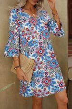 Rochie Scurta Jaden Alba cu flori Bleu