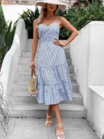 Rochie Midi Jicos Alba cu dungi Albastre - imagine 3