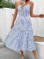 Rochie Midi Jicos Alba cu dungi Albastre - imagine 4
