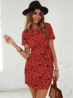 Rochie Scurta Mandesa Rosie cu Print Negru - imagine 4