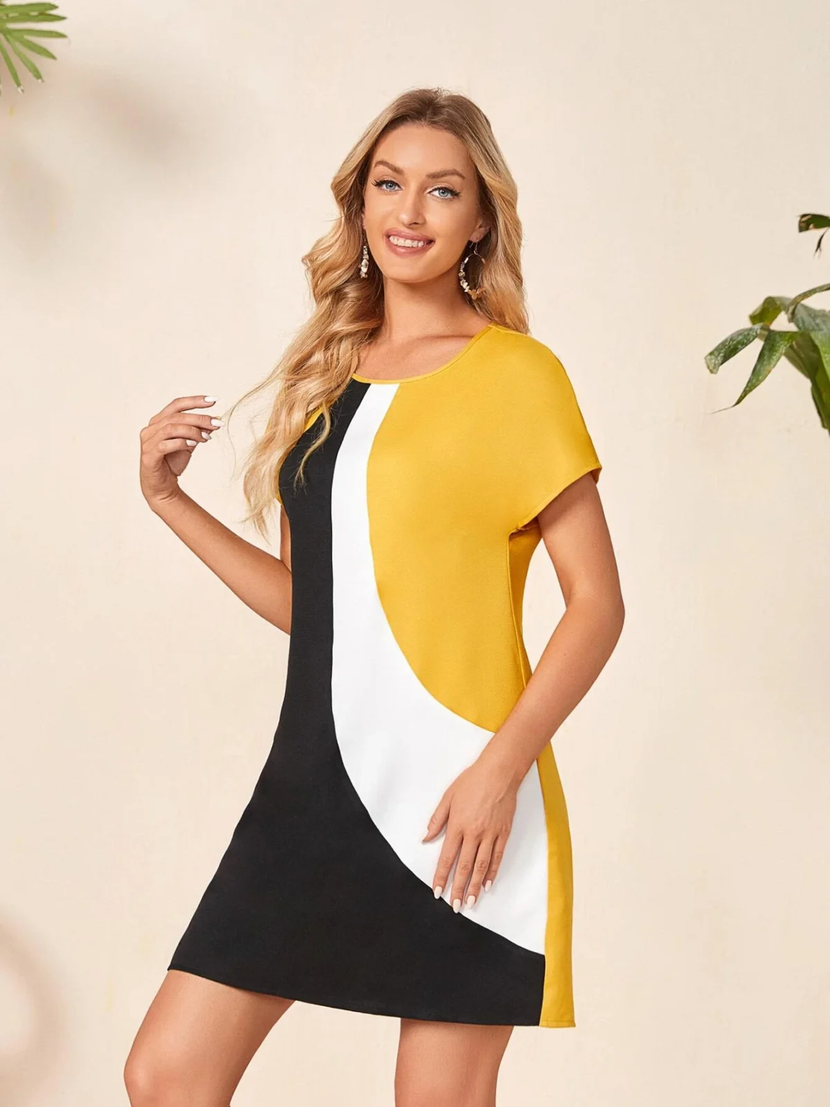 Rochie Scurta Neagru cu Galben Migela - imagine 2