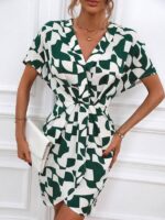 Rochie Scurta Saria Alba cu Print Verde