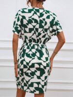 Rochie Scurta Saria Alba cu Print Verde - imagine 2