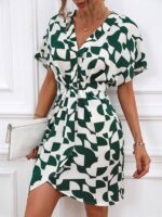 Rochie Scurta Saria Alba cu Print Verde - imagine 4
