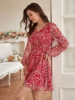 Rochie Scurta Regina Alba cu Print Rosu - imagine 3
