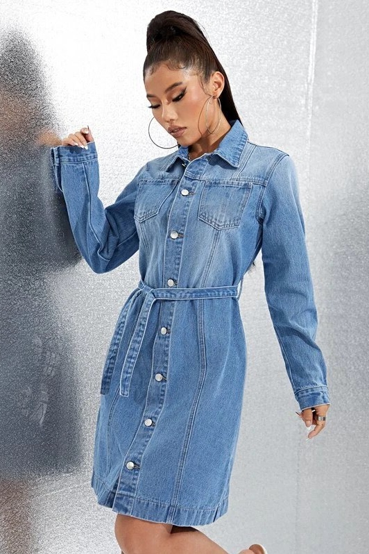 1 Rochie Scurta din Denim Amva cu Cordon - imagine 1