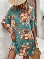 Rochie Scurta Millie Verde cu Print Floral