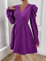 Rochie Scurta Minka Mov cu Maneci Bufante - imagine 2