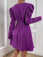 Rochie Scurta Minka Mov cu Maneci Bufante - imagine 3