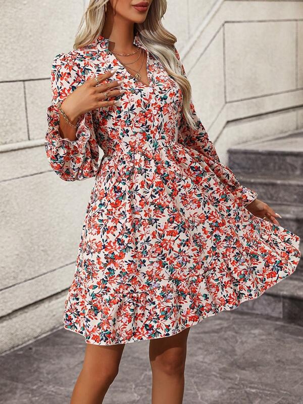 147 Rochie Midi Minny Alba cu Print Floral - imagine 1